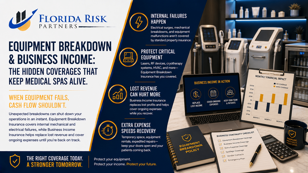 Equipment Breakdown & Business Income: The Hidden Coverages That Keep Medical Spas Alive
