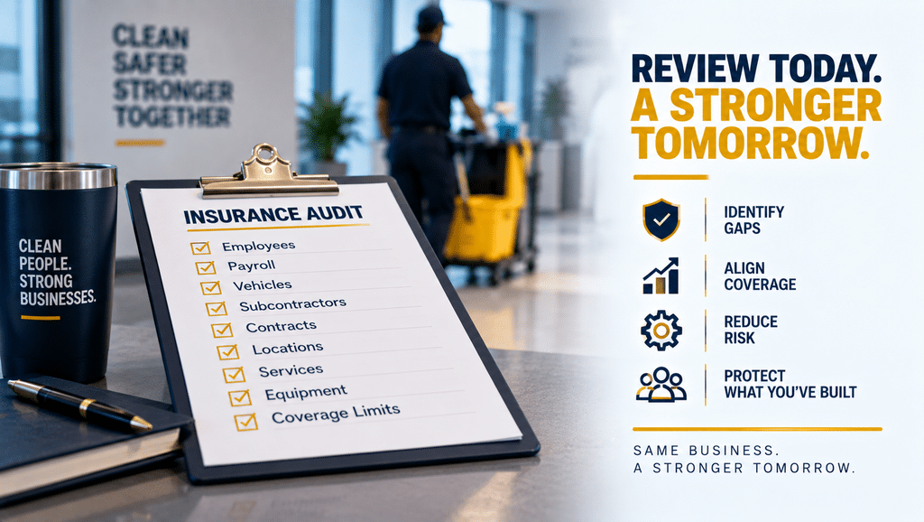 Janitorial insurance audit checklist used to identify coverage gaps, align insurance and reduce business risk.
